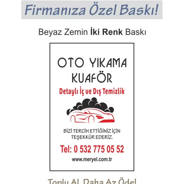 Oto Kağıt Paspas, 50×35 cm. Beyaz Zemin İki Renk Baskı Dikey