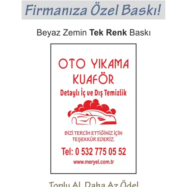 Oto Kağıt Paspas, 50×35 cm. Beyaz Zemin Tek Renk Baskı Dikey