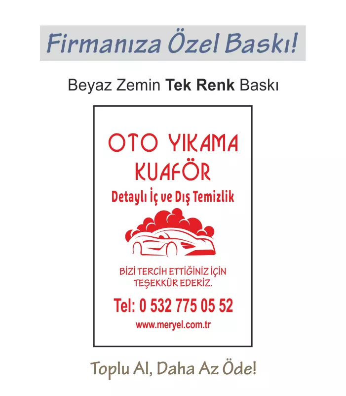 Oto Kağıt Paspas, 50×35 cm. Beyaz Zemin Tek Renk Baskı Dikey