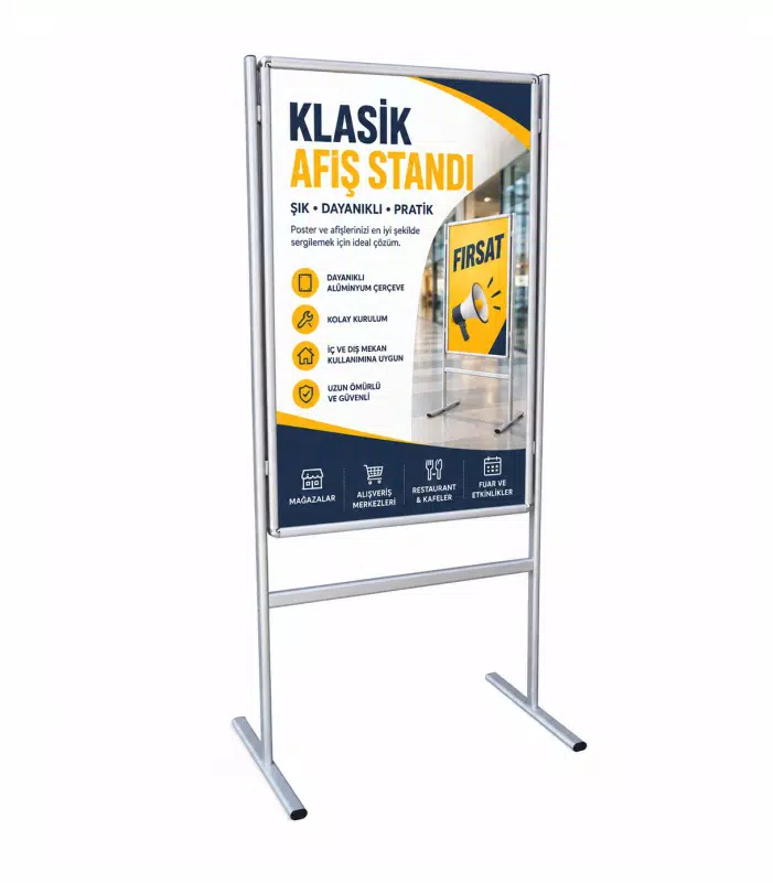 Klasik Afiş Standı 50x70 cm, Çift Taraflı Ayaklı Pano